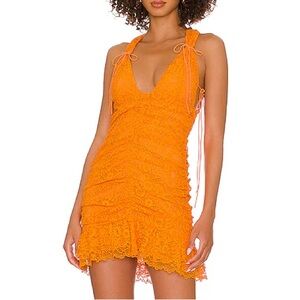 FOR LOVE & LEMONS Bright Orange Lace Dress